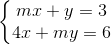 left{begin{matrix} mx+y=3\ 4x+my=6 end{matrix}right.