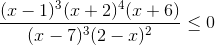 frac{(x-1)^{3}(x+2)^{4}(x+6)}{(x-7)^{3}(2-x)^{2}}leq 0