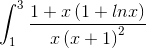int_{1}^{3}frac{1+xleft ( 1+lnx right )}{xleft ( x+1 right )^{2}}