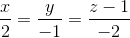 frac{x}{2}=frac{y}{-1}=frac{z-1}{-2}